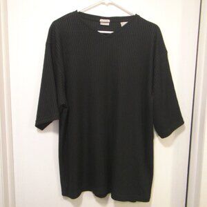 Mens' Black Structured Striped Microfiber V-Neck Shirt, No Boundaries, L